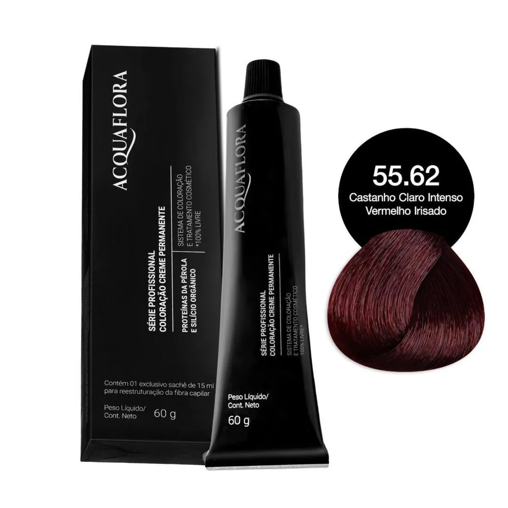 Coloração Acquaflora 55.62 Castanho Claro Intenso Vermelho Irisado 60g