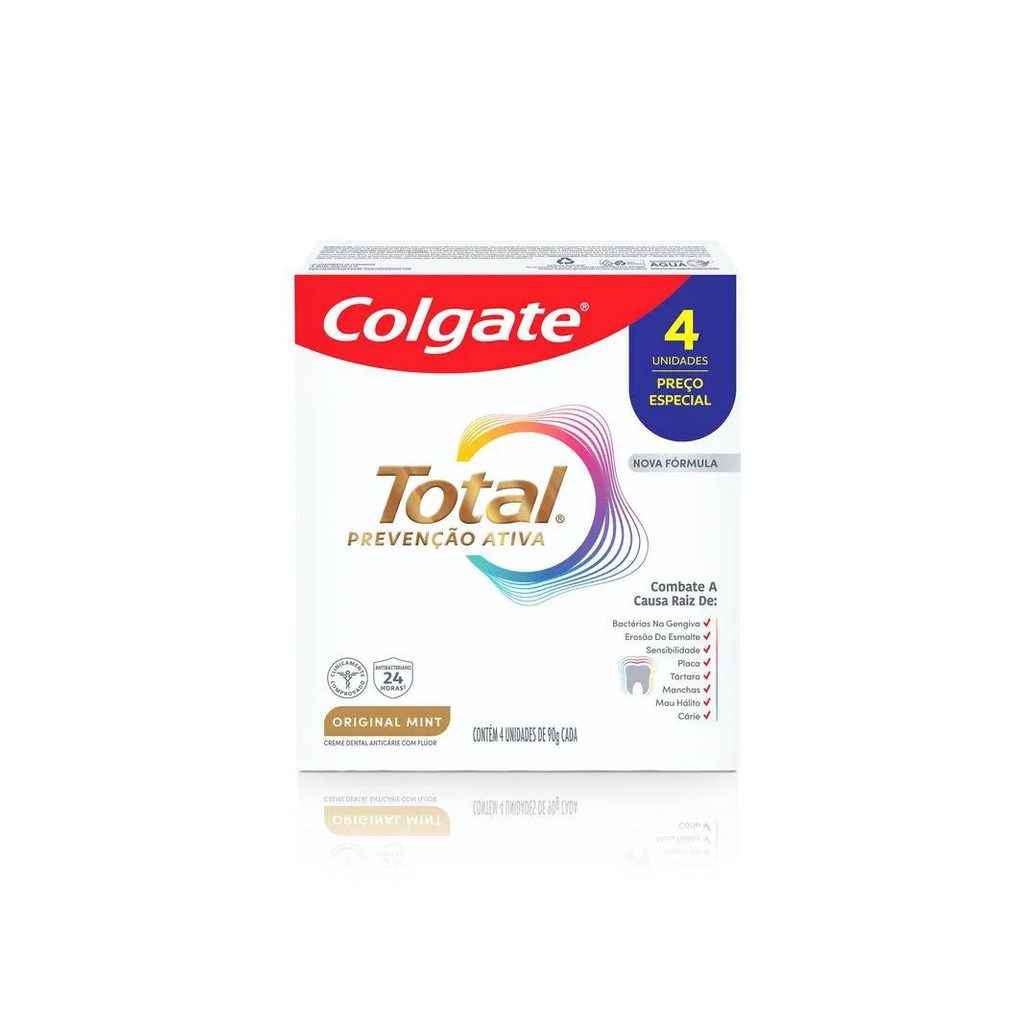 Creme Dental Colgate Total Prevenção Ativa Original Mint 90g 4 Unidades