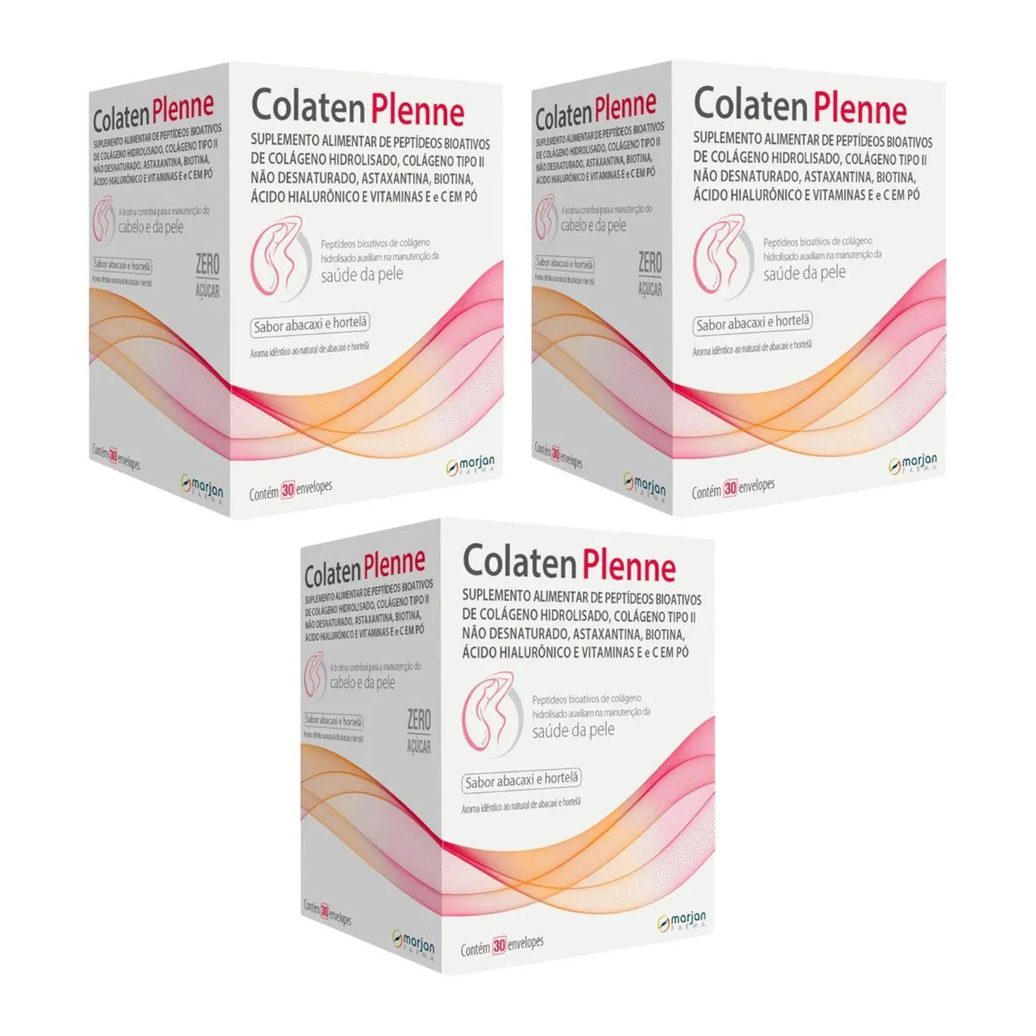 3 Caixas Colaten Plenne Sabor Abacaxi e Hortelã 30 Envelopes