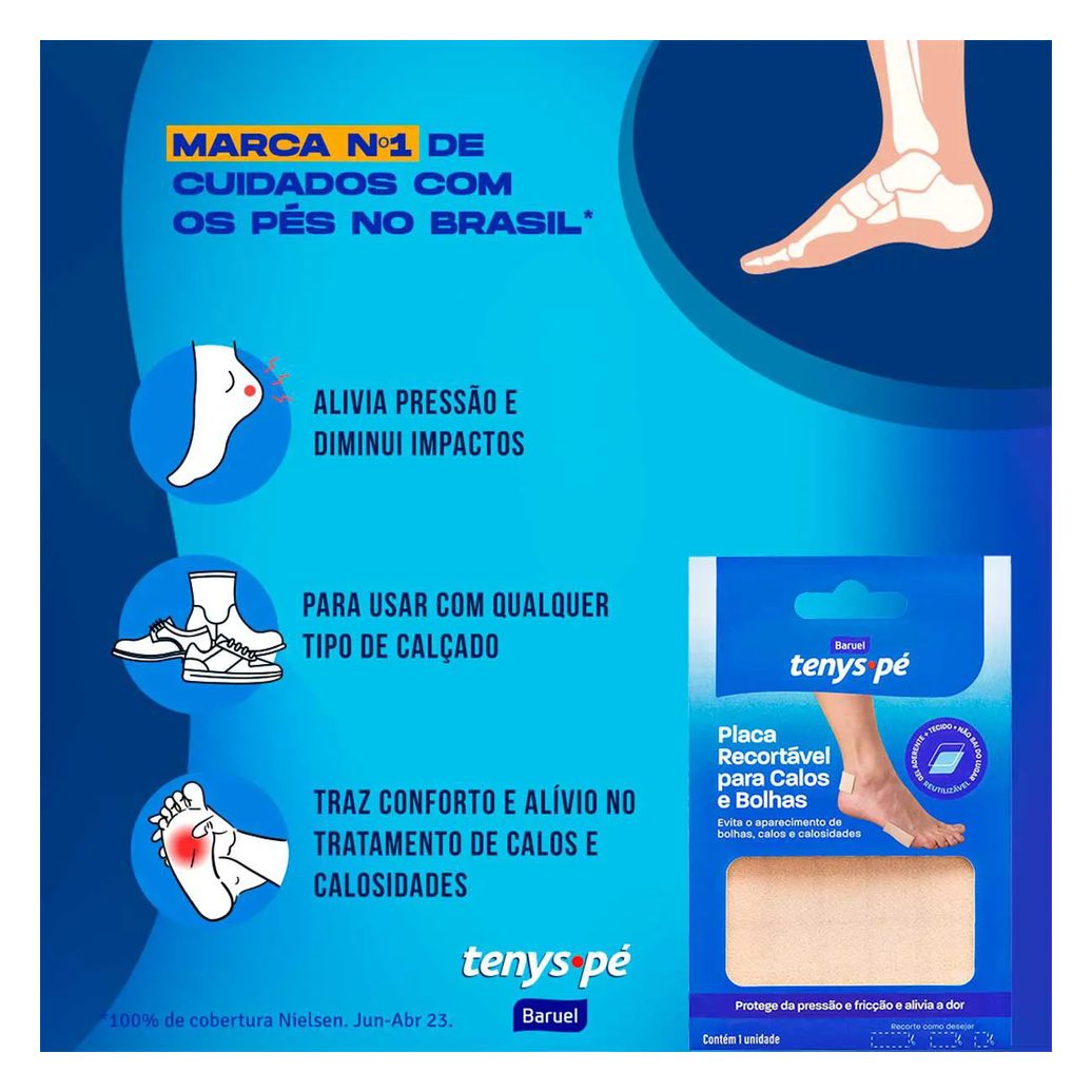 Placa Recortável para Calos e Bolhas Tenys Pé com 1 Unidade