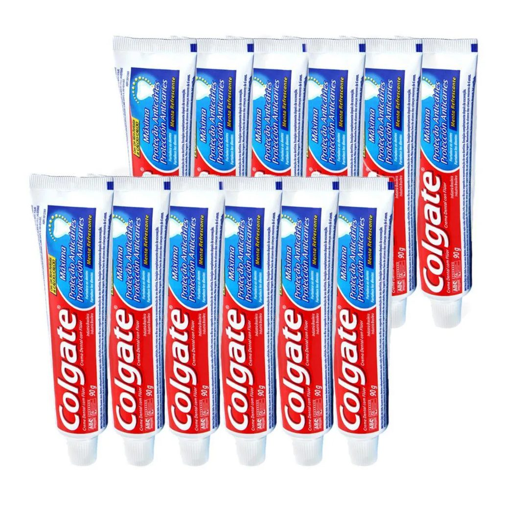 Kit Com 12 Cremes Dentais Colgate Máxima Proteção Anticáries 90G