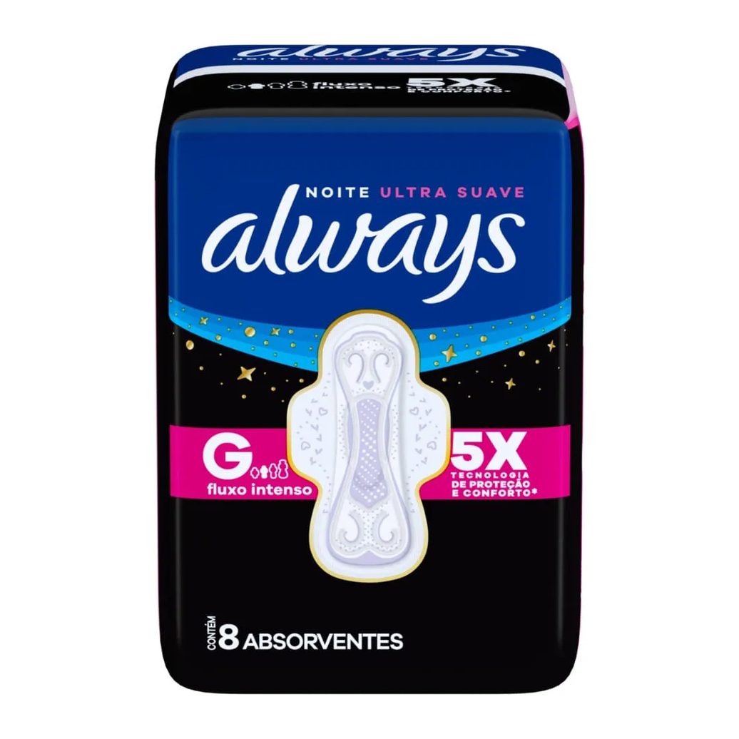 Absorvente Always Noite Longo Suave Com Abas Com 8 Unidades