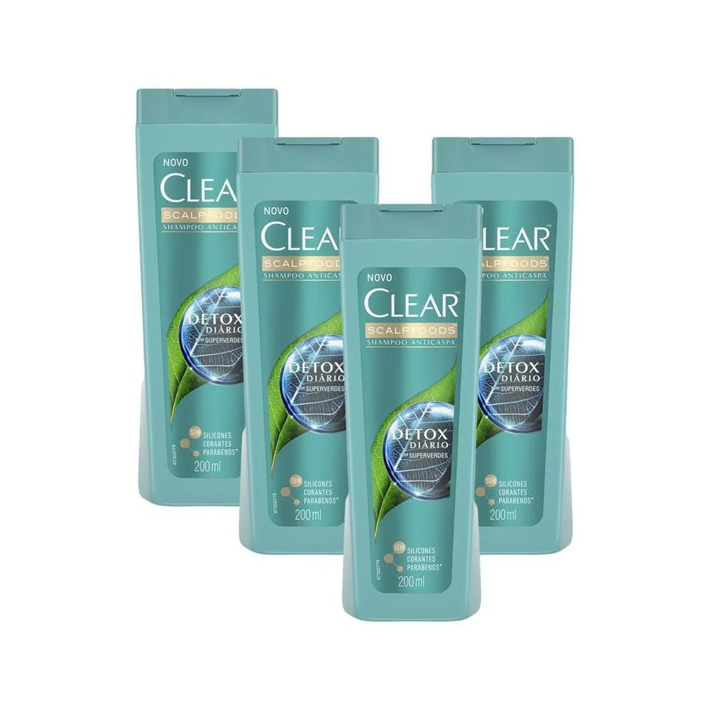 Kit 4 Shampoos Anticaspa Clear Detox Diário 200Ml