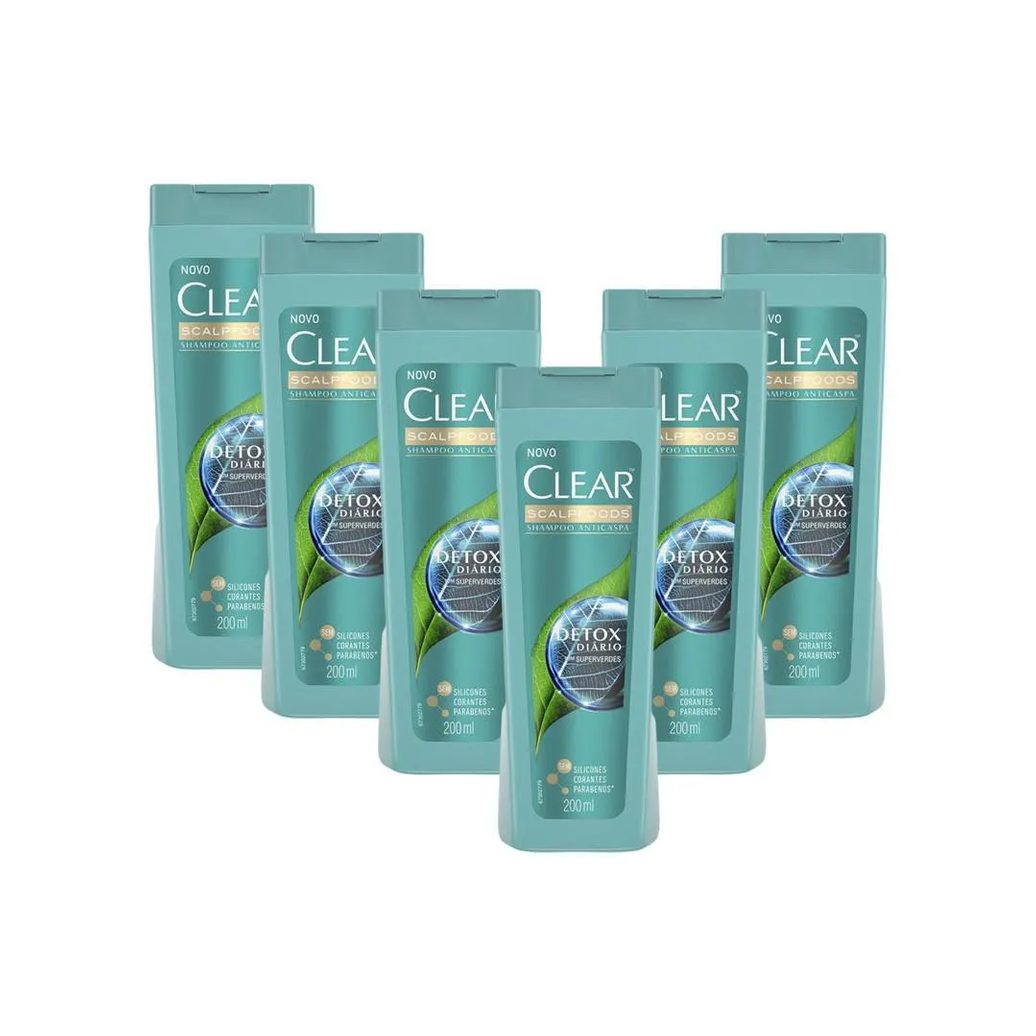 Kit 6 Shampoos Anticaspa Clear Detox Diário 200Ml