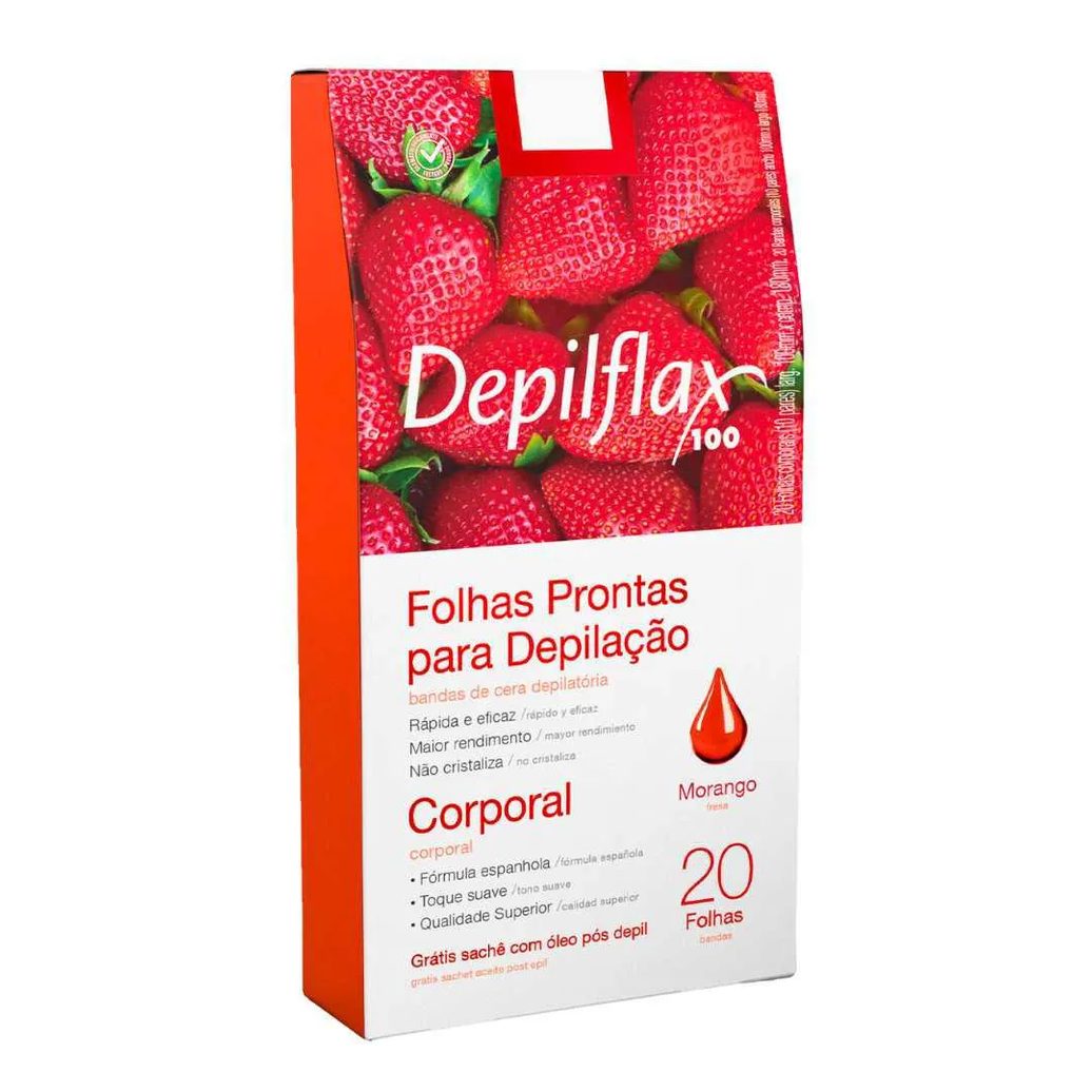 Folhas Prontas Corporais Depilflax Morango C/ 20 Und