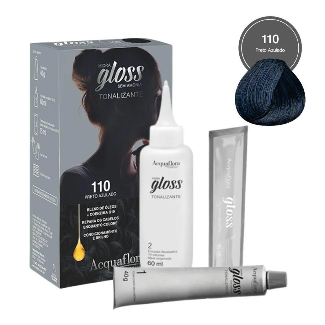 Tonalizante Acquaflora Hidra Gloss 110 Preto Azulado