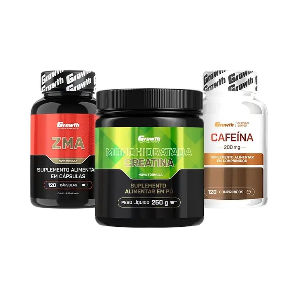 Kit Iniciantes: Cafeína 200mg 120 comp, ZMA 120 caps e Creatina Monohidratada 250g