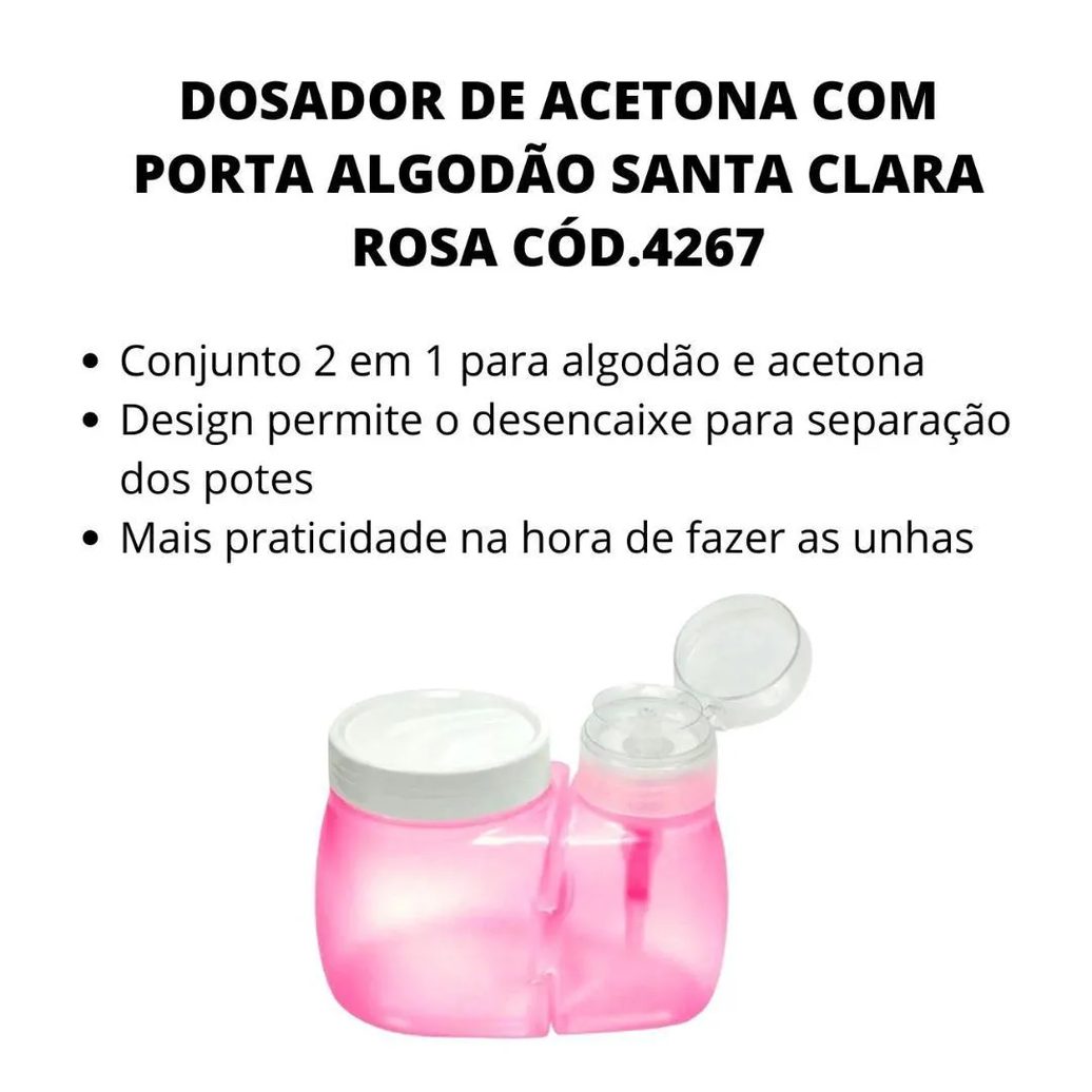 Dosador de Acetona com Porta Algodão Santa Clara Rosa Cód.4267
