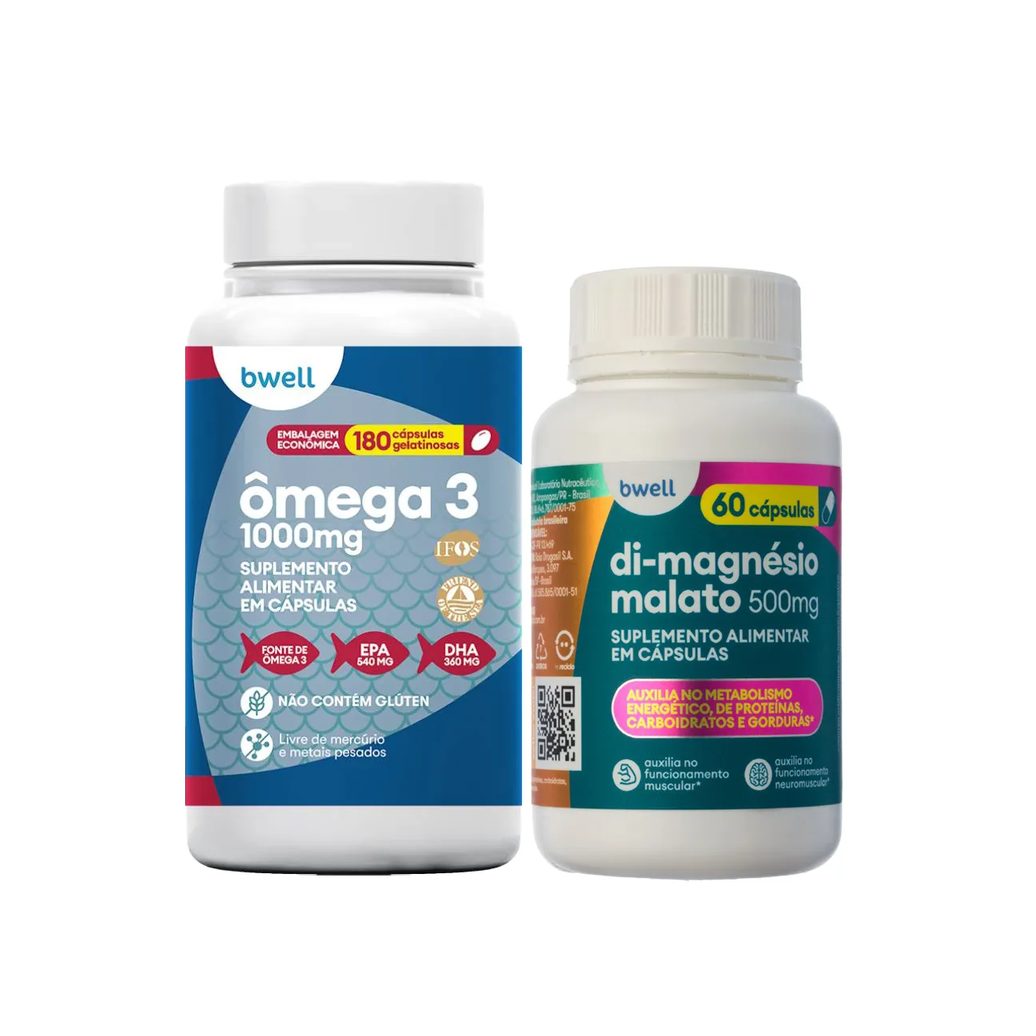 Kit Bwell Ômega 3 180 Cápsulas + Di-Magnésio Malato 500mg 60 Cápsulas