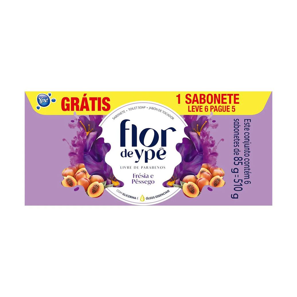 Kit Sabonete em Barra Flor de Ypê Frésia e Pêssego 6 unidades de 85g cada