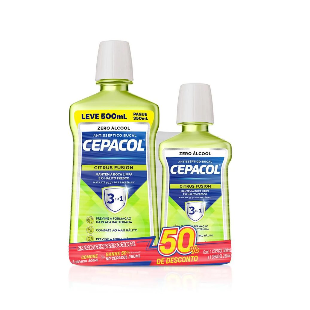 Kit Enxaguante Bucal Sem Álcool Cepacol Citrus Fusion 500ml + 250ml