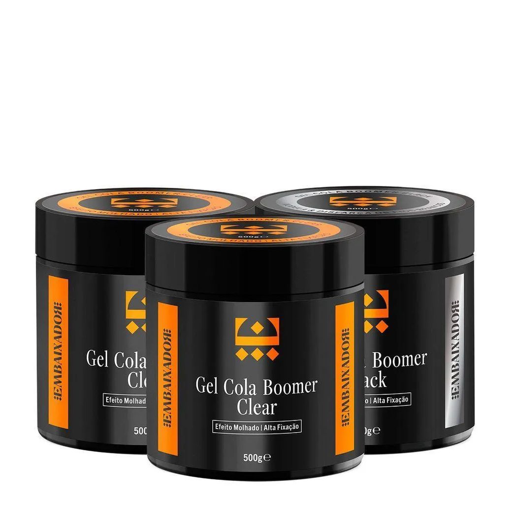Kit 02 Gel Cola Boomer Clear + 01 Gel Boomer Black Embaixador 500g