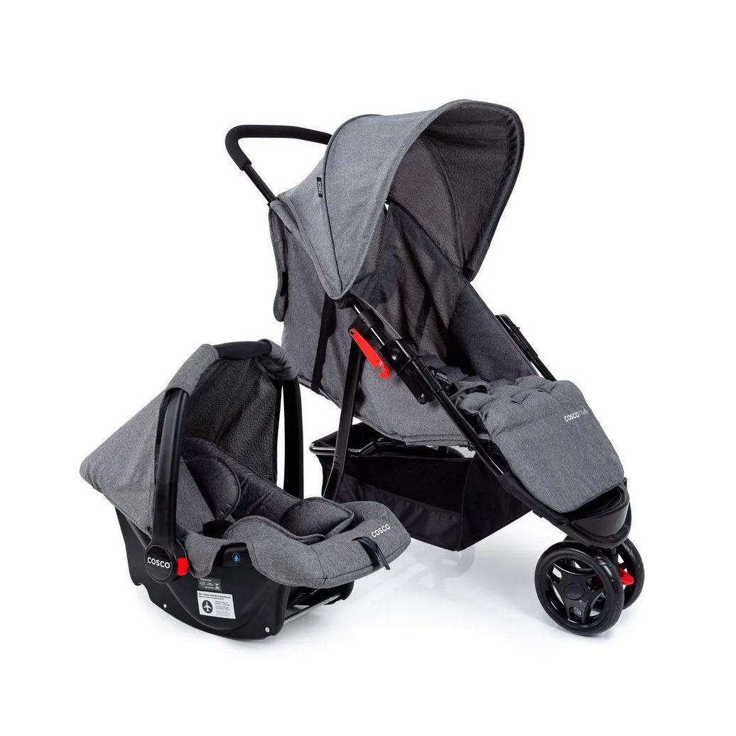 Carrinho com Bebê Conforto Travel System Toffy Duo Cosco Cinza Mescla