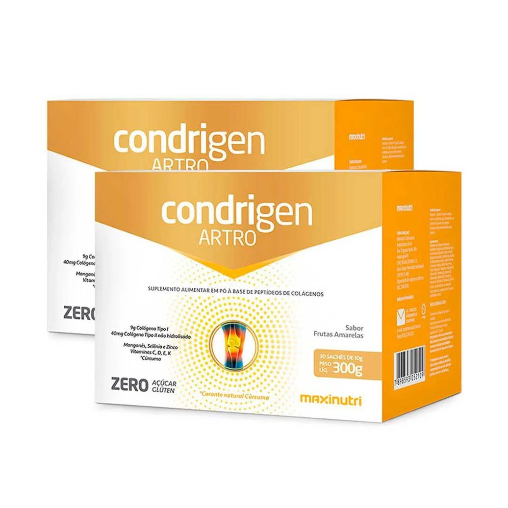 Kit 2 Condrigen Artro Colágeno Tipo 1 e 2 Frutas Amarelas 30 Sachês Maxinutri
