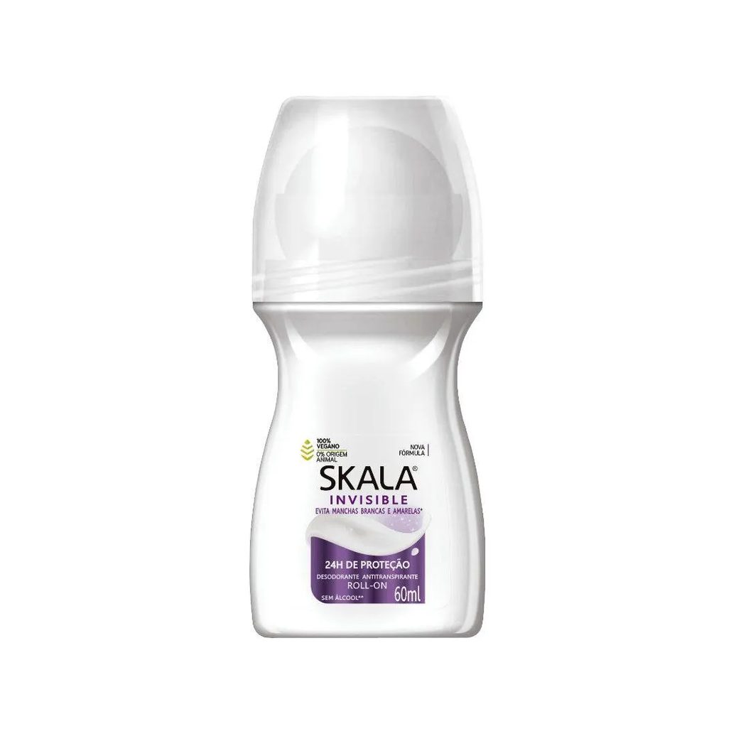 Desodorante Antitranspirante Vegano Roll-on Skala Invisible Feminino 24h sem Álcool 60ml