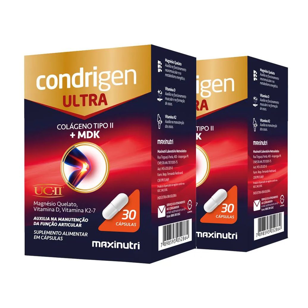 Kit 2 Condrigen Ultra Colágeno Tipo 2 + Mdk Ucii 30 Cápsulas Maxinutri