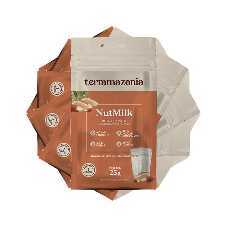 Kit 6x: Bebida Vegetal de Castanha do Pará em Pó Nutmilk Sachê Terramazônia 25g