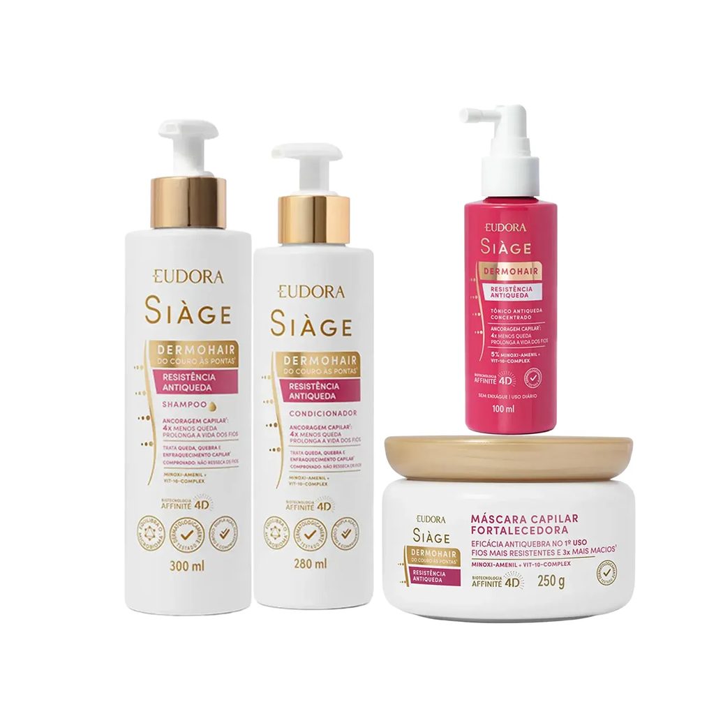 Kit Siàge DermoHair Shampoo 300ml + Condicionador 280ml + Máscara 250g +Tônico 100ml