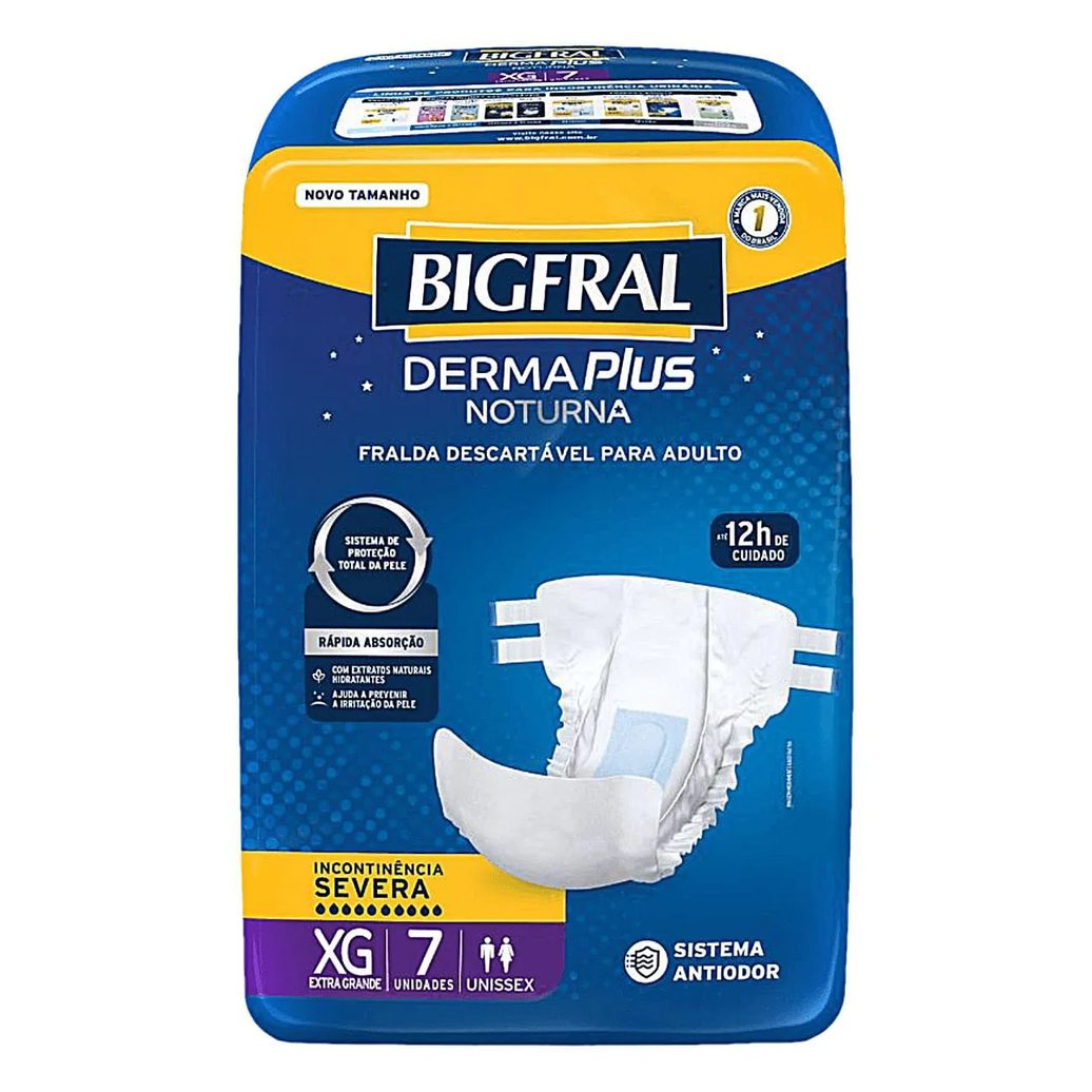 Fralda Geriátrica Unissex Bigfral Derma Plus Noturna Xg Absorção Intensa 7 unidades