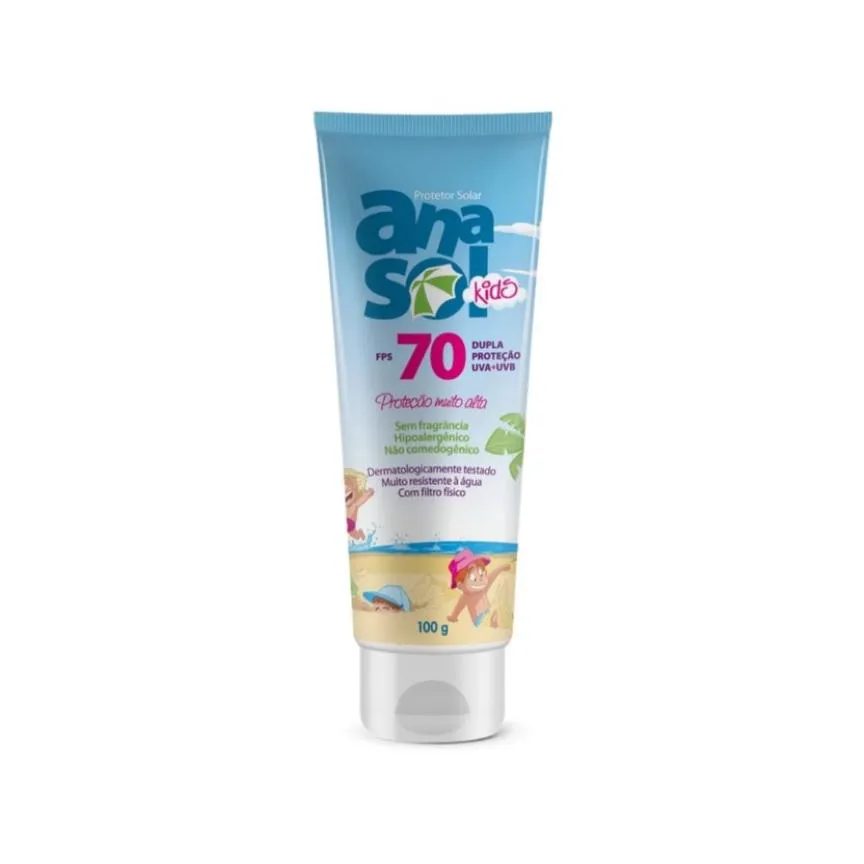 Protetor Solar Corpo e Rosto Anasol Kids 70 Fps Corpo e Rosto - Oil Free Toque Seco Hipoalergênico Resistente A Água -