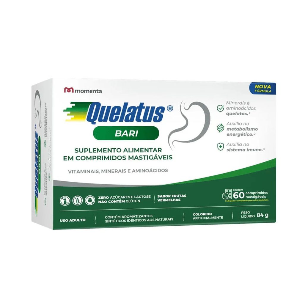 Quelatus Bari Nova Formula Com 60 Comprimidos Mastigaveis Frutas Vermelhas