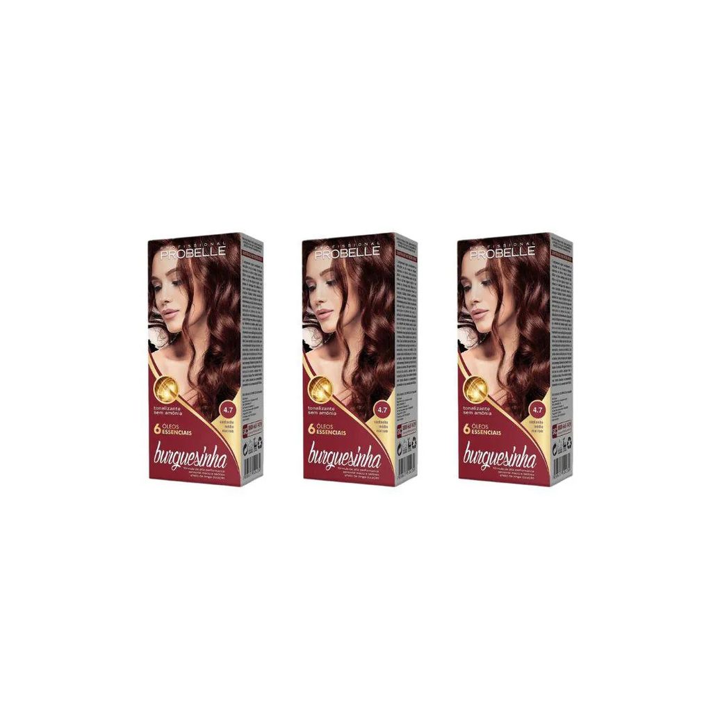 Coloraçao Probelle Burguesinha 4.7 Cast Med Marrom - Kit C / 3un