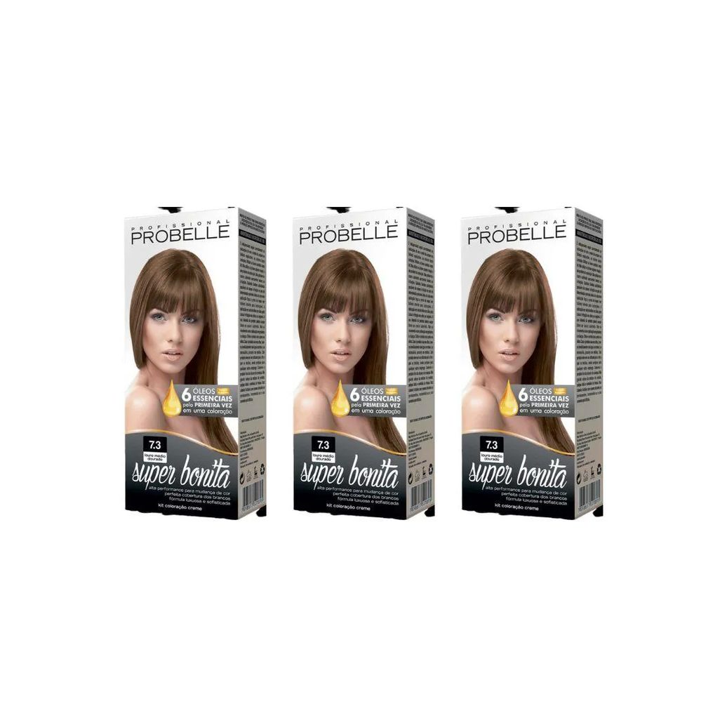 Coloraçao Probelle Super Bonita 7.3 Louro Medio Dourado - Kit C / 3un