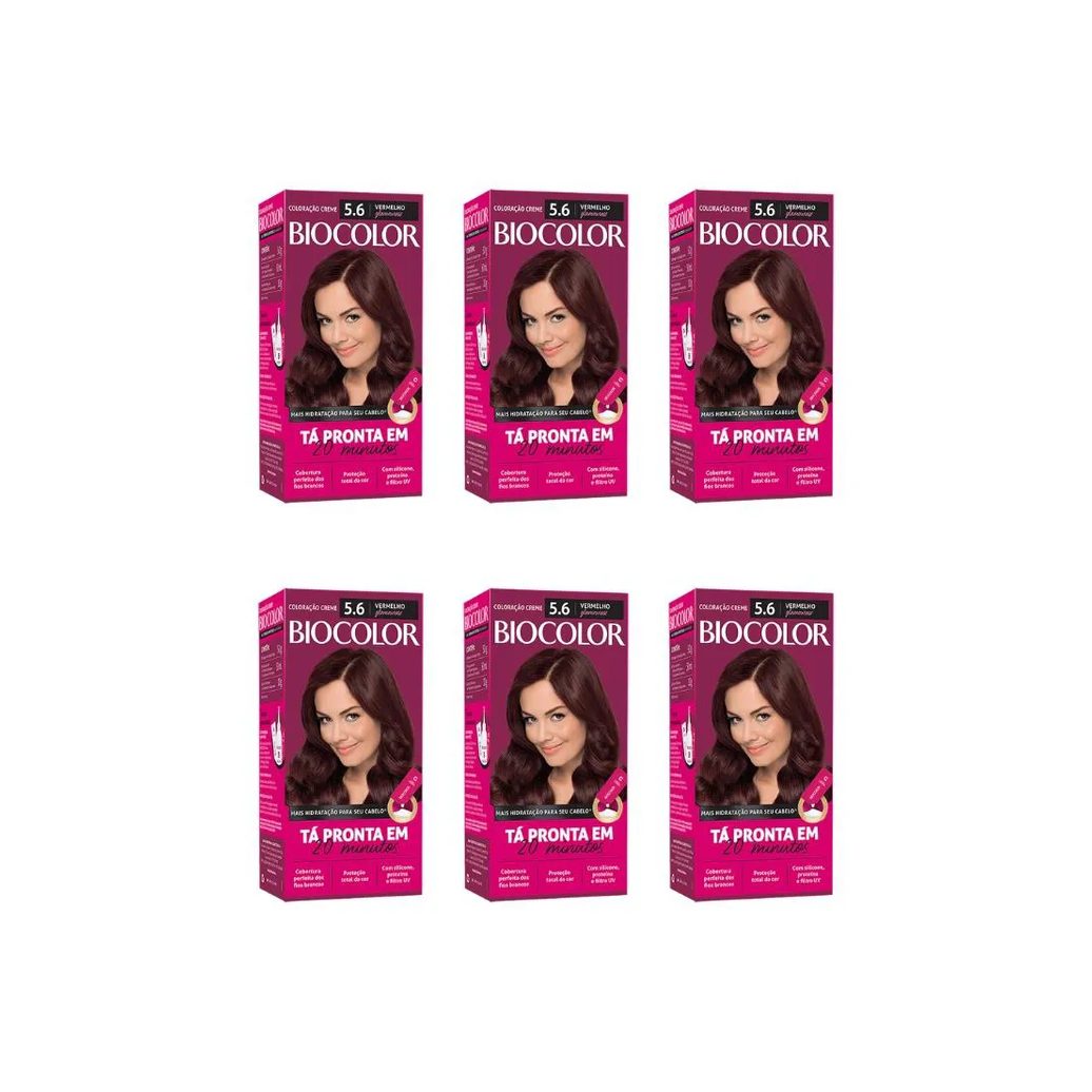 Coloraçao Biocolor Creme 5.6 Vermelho Glamuroso - Kit C / 6un