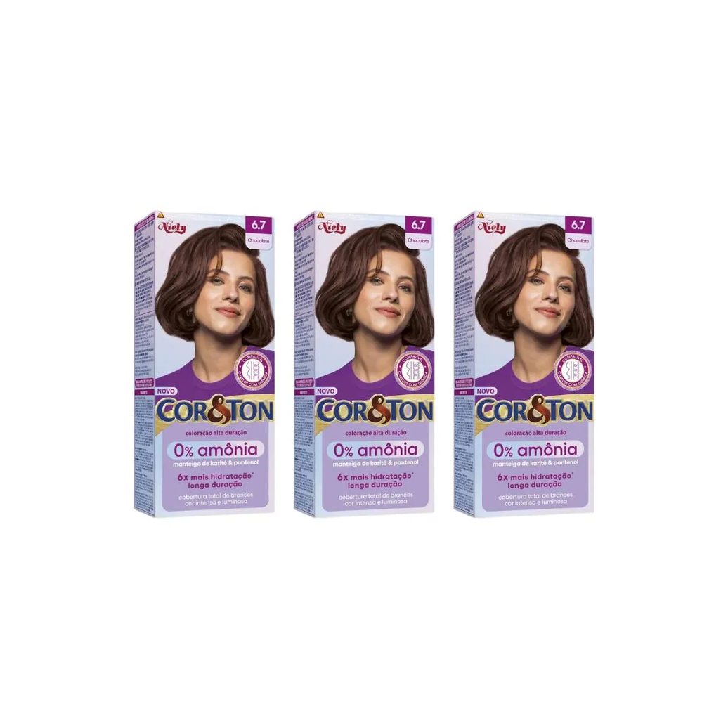 Coloraçao Cor&ton sem Amonia 6.7 Chocolate - Kit C / 3un