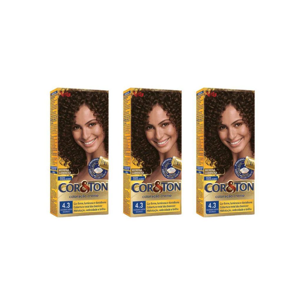Coloraçao Cor&ton 4.3 Cast Medio Dourado 50g - Kit C / 3