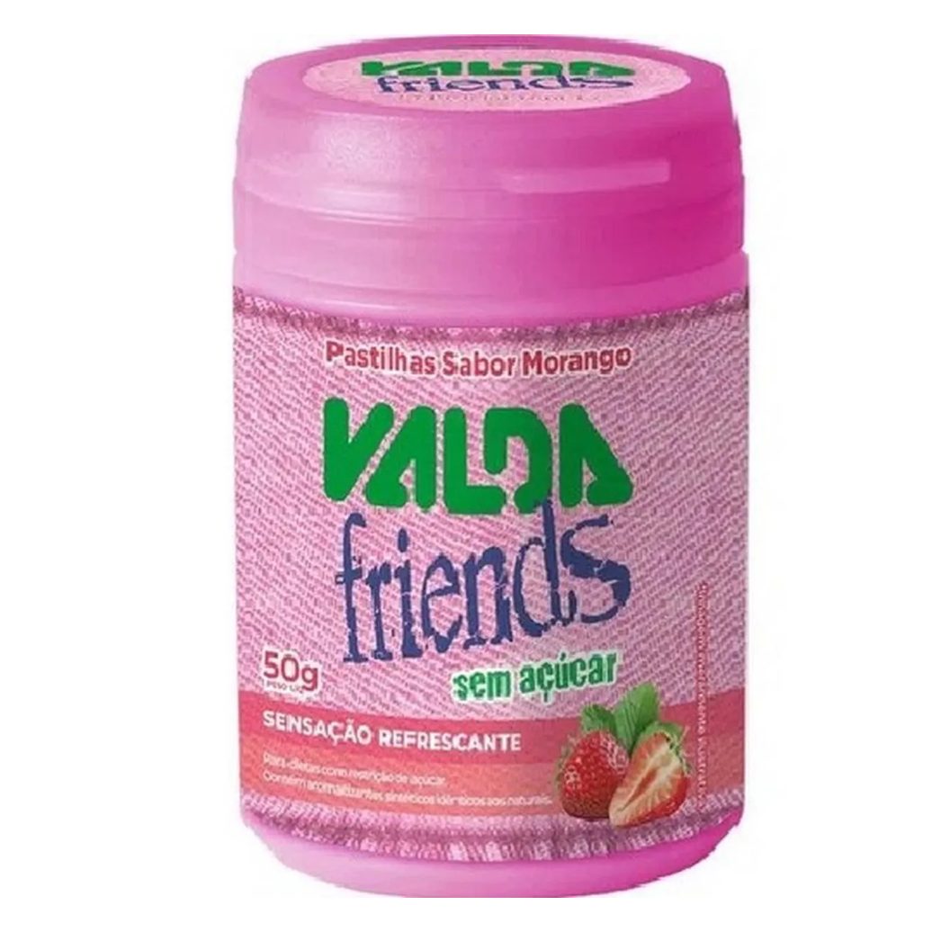 Valda Friends Pastilha de Mentol Sabor Morango sem Açúcar Caixa com 6 Potes de 50g