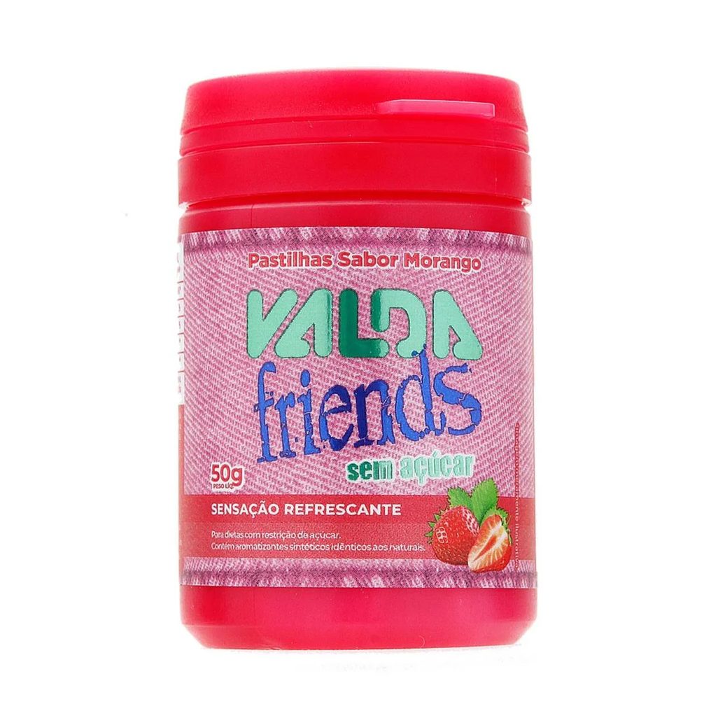 Valda Friends Pastilha de Mentol Sabor Morango sem Açúcar Caixa com 6 Potes de 50g