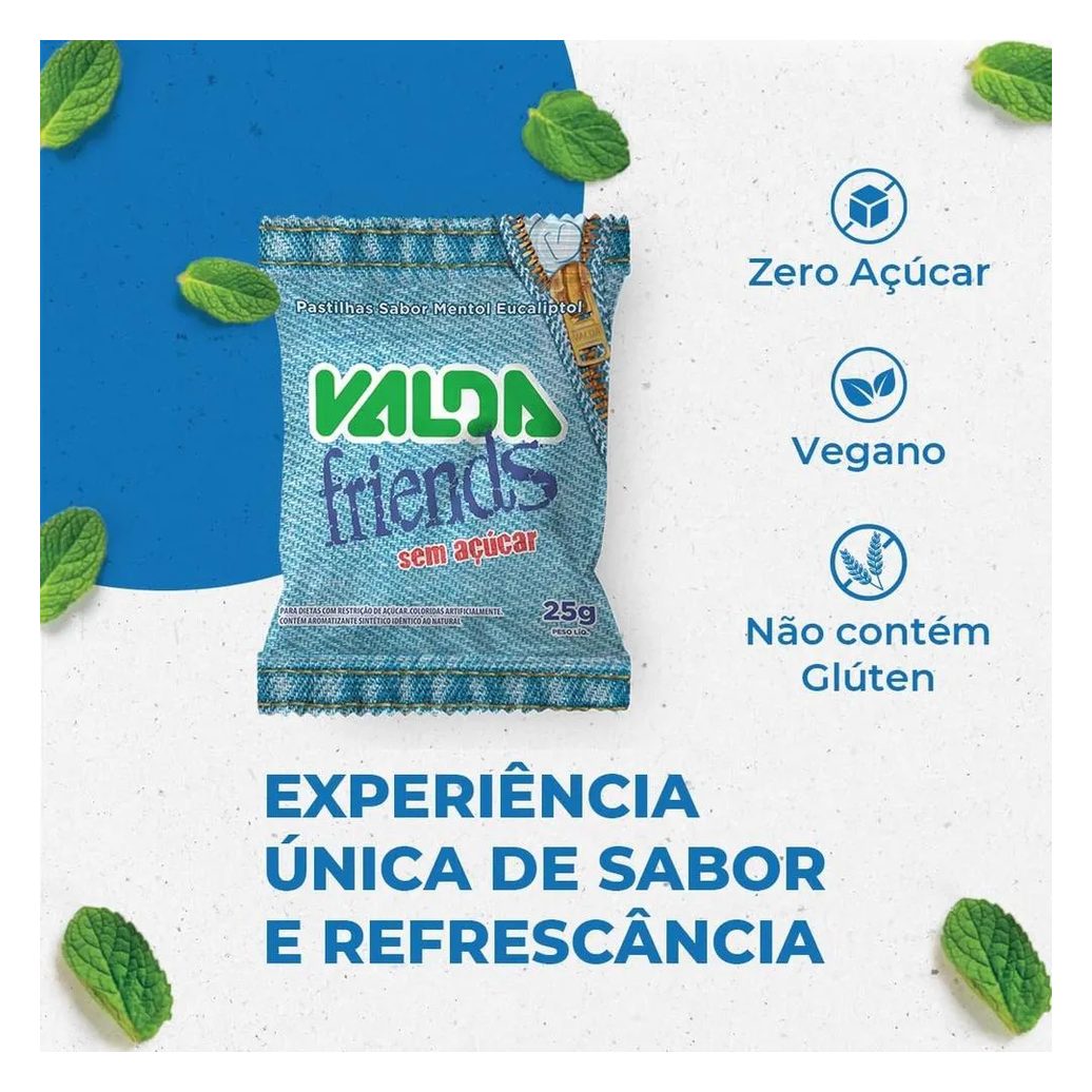 Valda Friends Pastilha Sabor Menta Refrescante Contém 10 Sachês de 25g Cada
