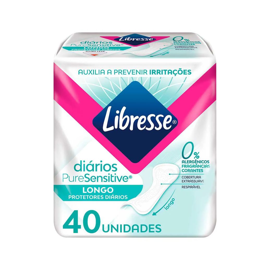 Protetor Diário Libresse Pure Sensitive Longo Sem Fragrância 40 unidades