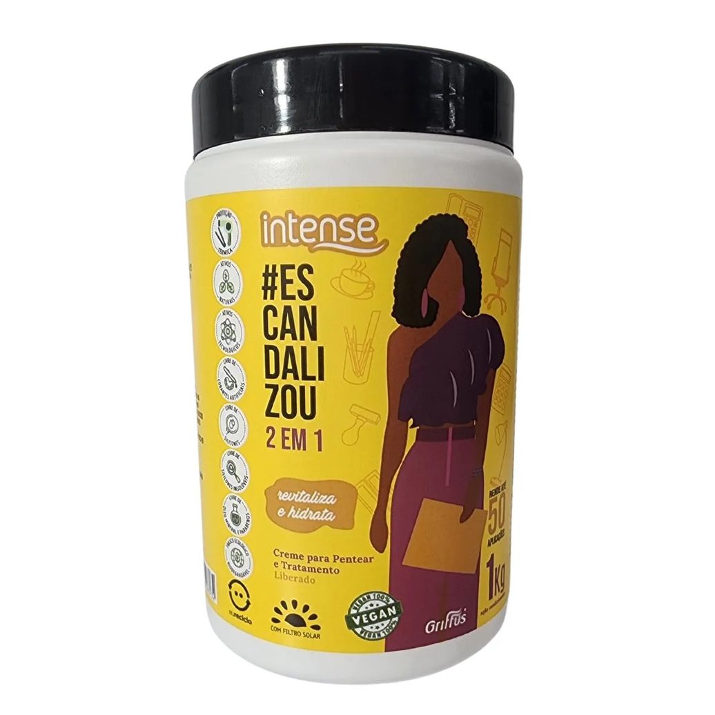 Creme para Pentear e Tratamento 2 em 1 Revitaliza e Hidrata Vegano #escandalizou Intense Griffus 1kg