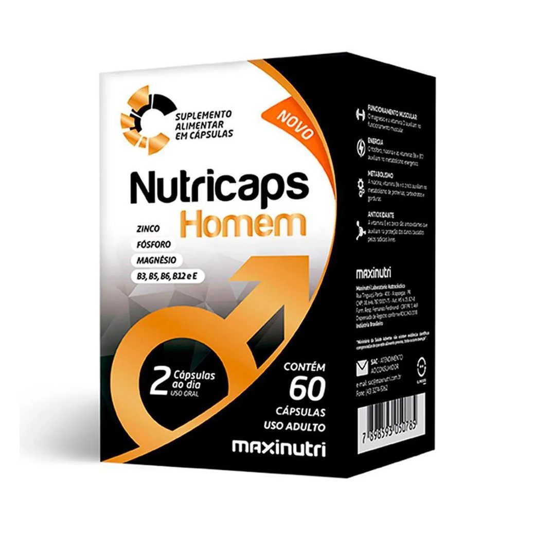 Nutricaps Homem Vitamínico Magnésio + Zinco 60 Cápsulas Maxinutri