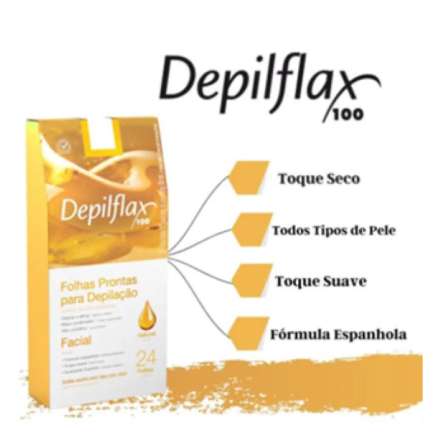 Folhas Prontas Depilatórias Buço e Face Naturais de Mel Depilflax 24 Folhas Duplas Depilação Profissional Pronta para Uso