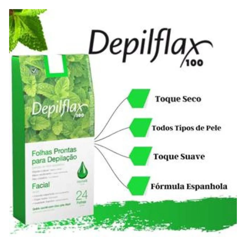 24 FOLHAS DEPILATóRIAS FACIAL BUçO SOBRANCELHA E NARIZ DEPILFLAX HORTELã REFRESCANTE