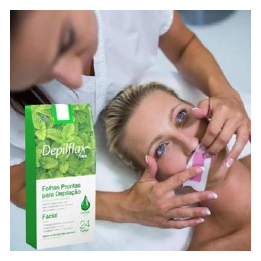 24 FOLHAS DEPILATóRIAS FACIAL BUçO SOBRANCELHA E NARIZ DEPILFLAX HORTELã REFRESCANTE