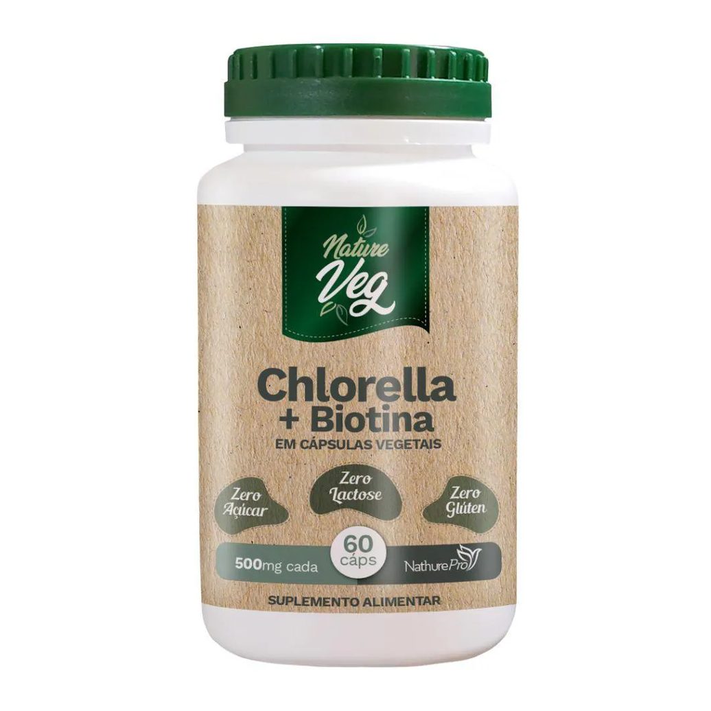 Chlorella + Biotina (produto Vegano) 60 Cápsulas 500mg