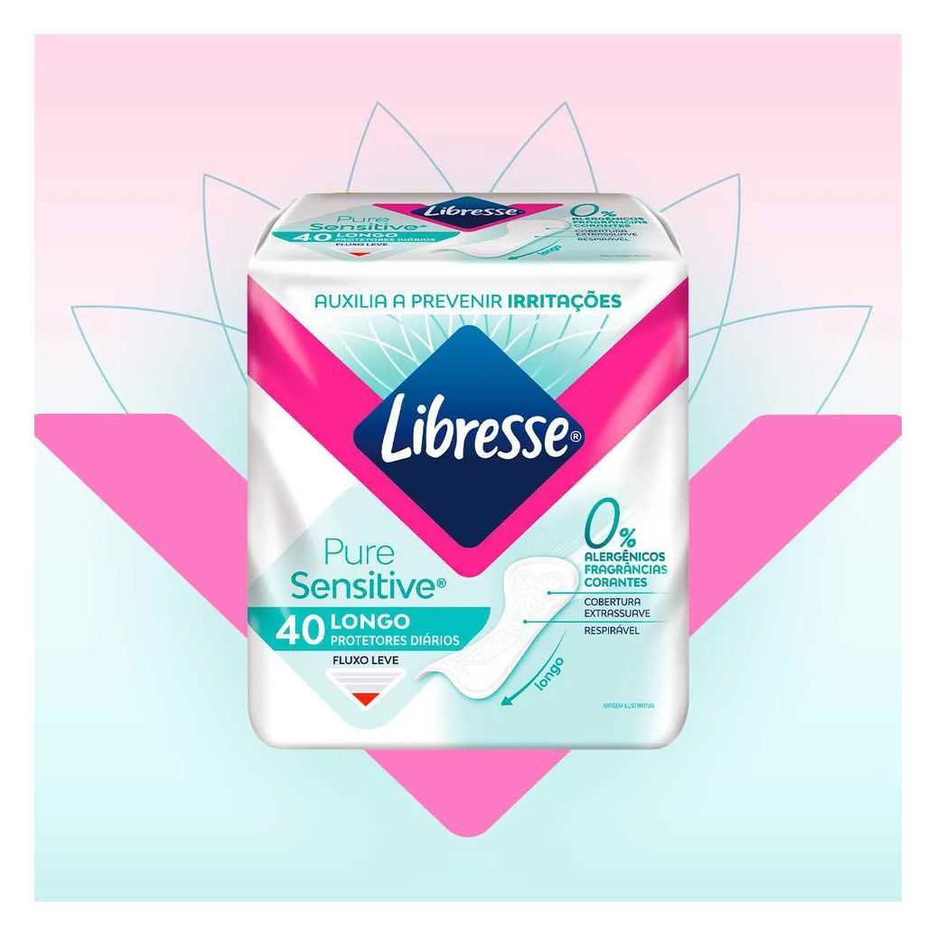 Protetor Diário Libresse Pure Sensitive Longo Sem Fragrância 40 unidades