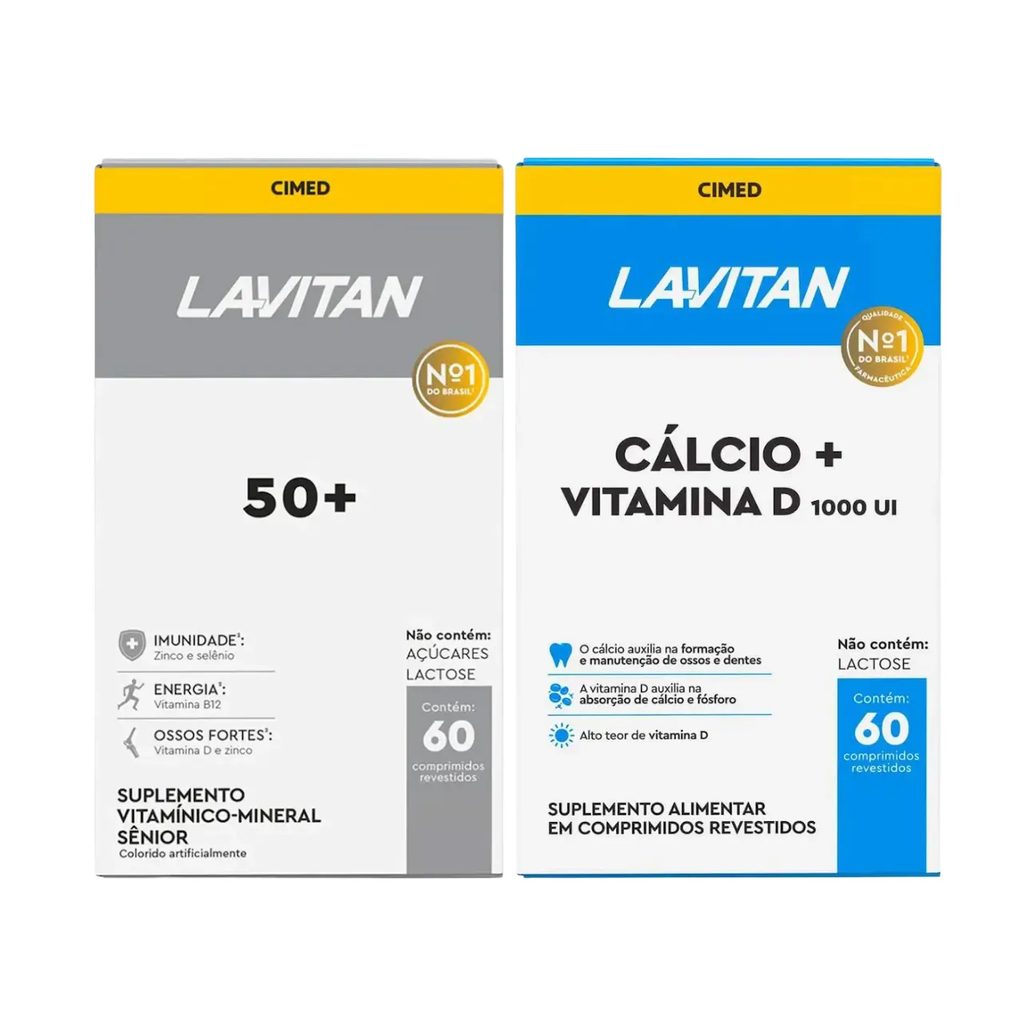 Kit 1 Polivitamínico Lavitan 50+ 60 comprimidos + 1 Cálcio + Vitamina D 1000UI Lavitan 60 comprimidos