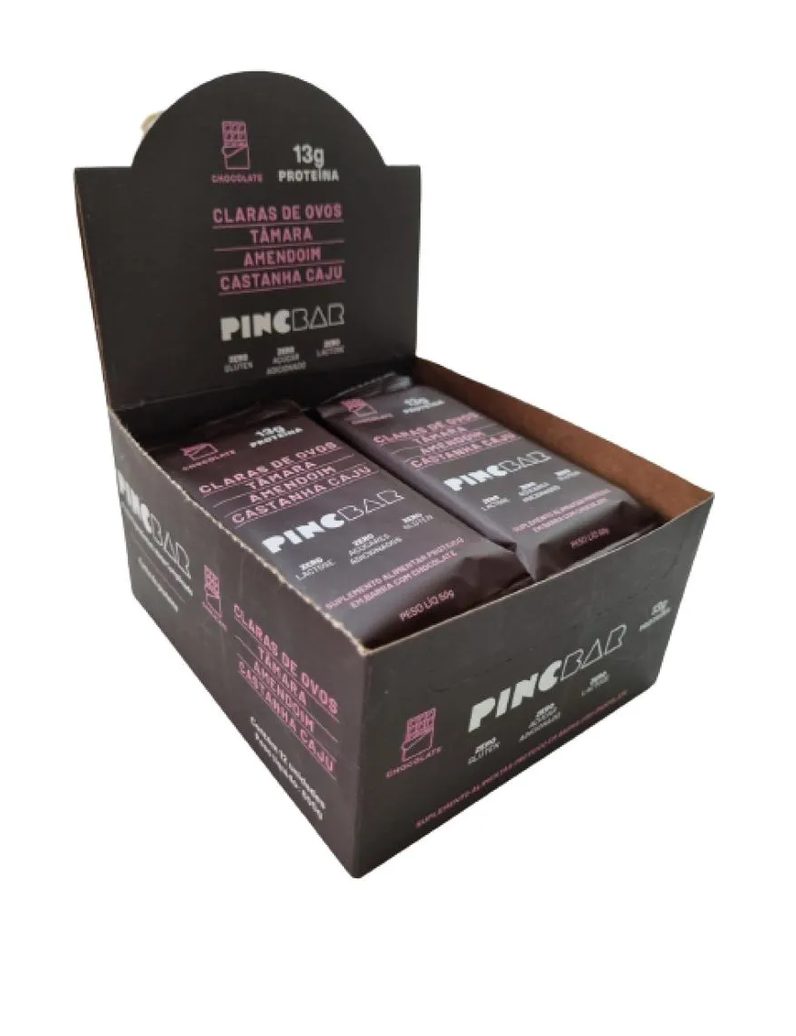 Barra de Proteína Chocolate Sem Açúcar 50g Pincbar 12 unidades