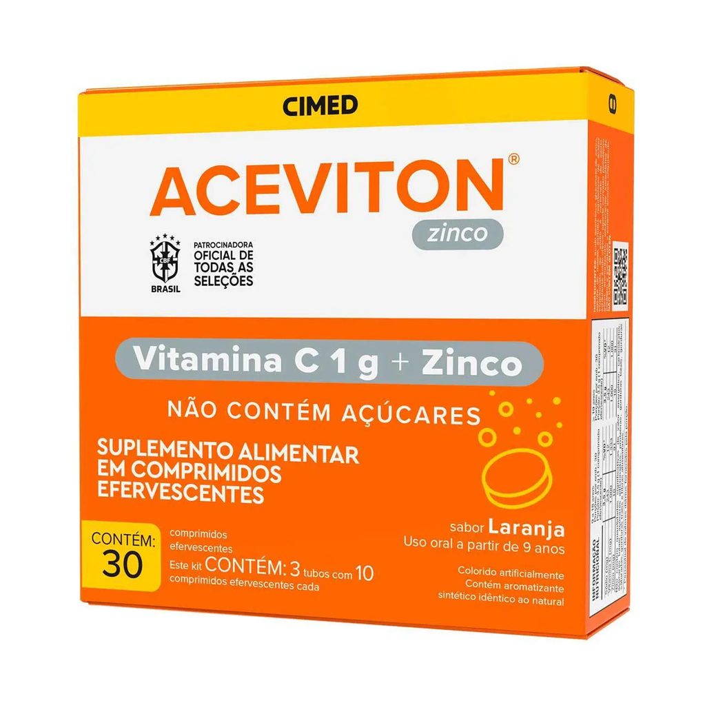 Vitamina C Efervescente + Zinco Aceviton Laranja 30 comprimidos