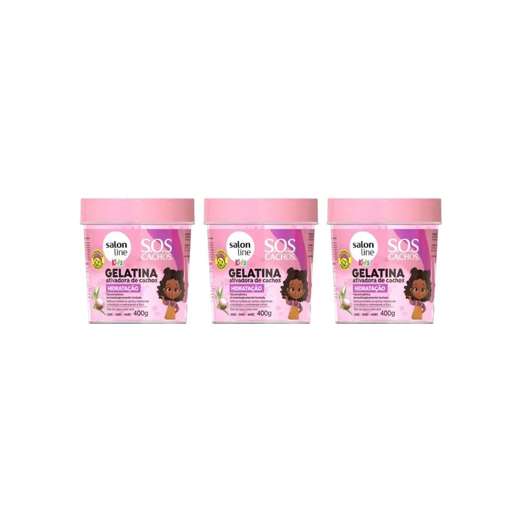 Gelatina Capilar Salon Line 400g Sos Cachos Kids Hidrata - 3un