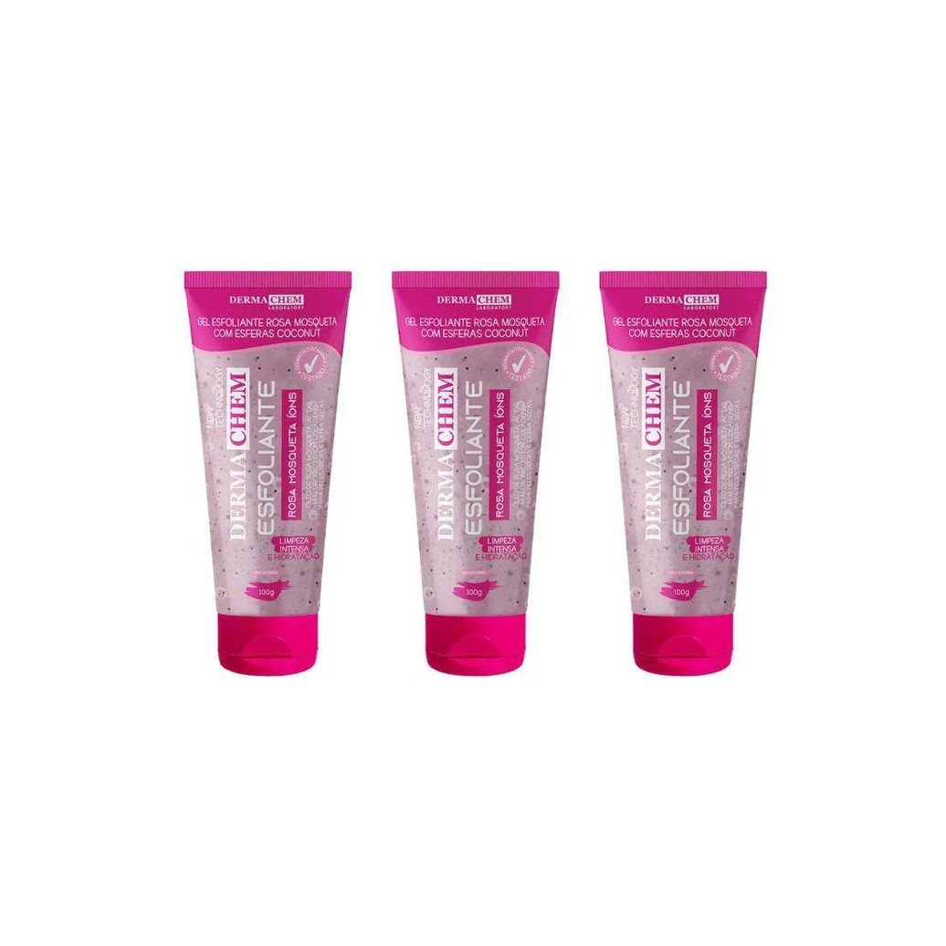 Gel Facial Dermachem Esfoliante Rosa Mosqueta 100g - Kit C / 3un