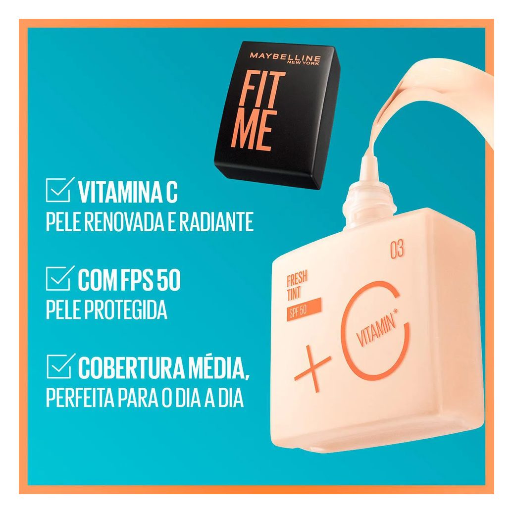 Base Líquida Maybelline NY Fit Me Fresh Tint Vitamina C FPS 50 30ml - Cor 06