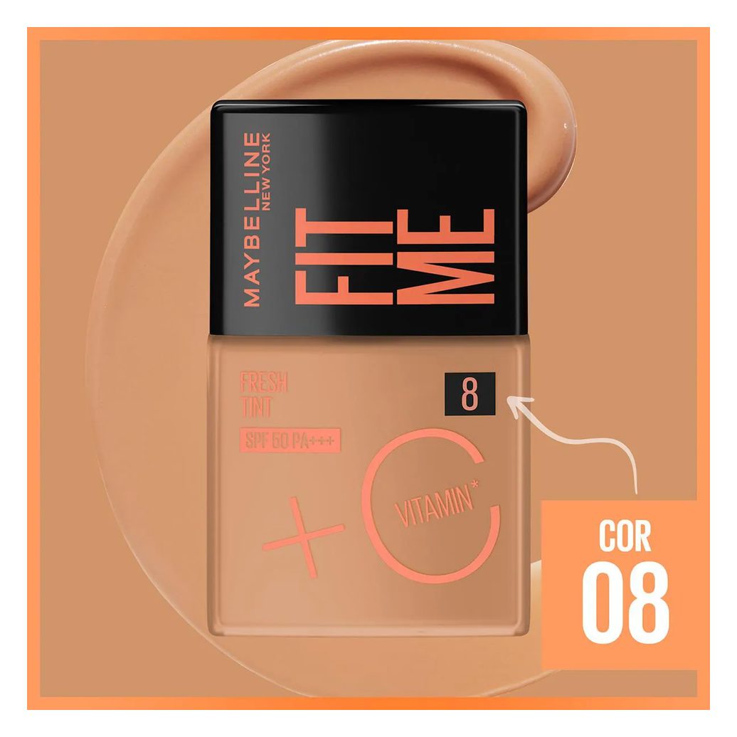 Base Líquida Maybelline NY Fit Me Fresh Tint Vitamina C FPS 50 30ml - Cor 08