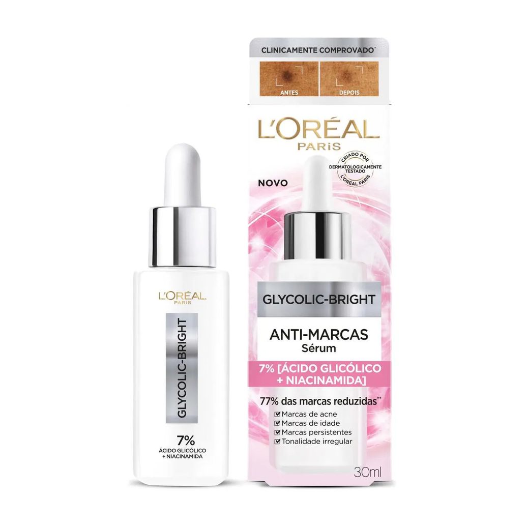 Kit L'Oréal Paris Glycolic-Bright Rotina Completa - Gel Limpeza + Sérum + Gel-Creme Noite