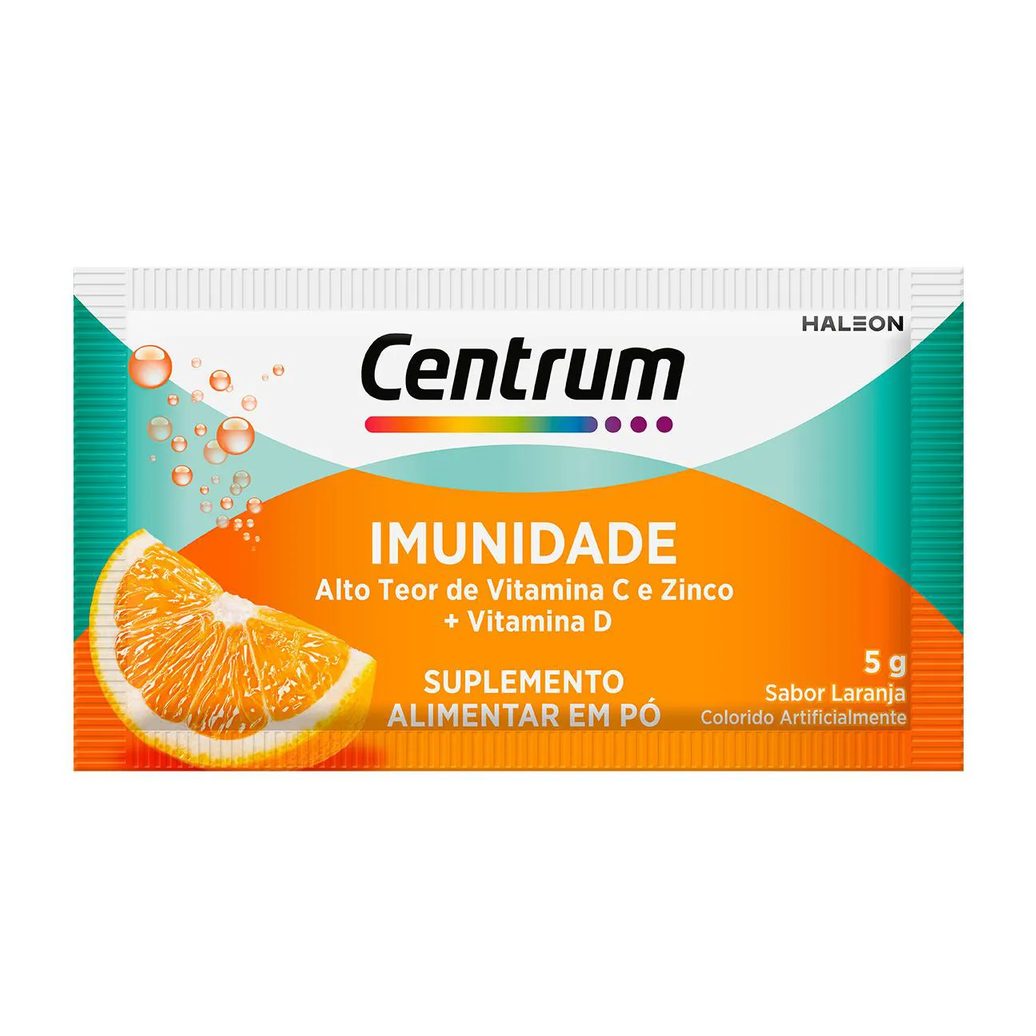 Vitamina C Efervescente em Pó Centrum Imunidade Vitaminas C, D e Zinco Laranja 5g
